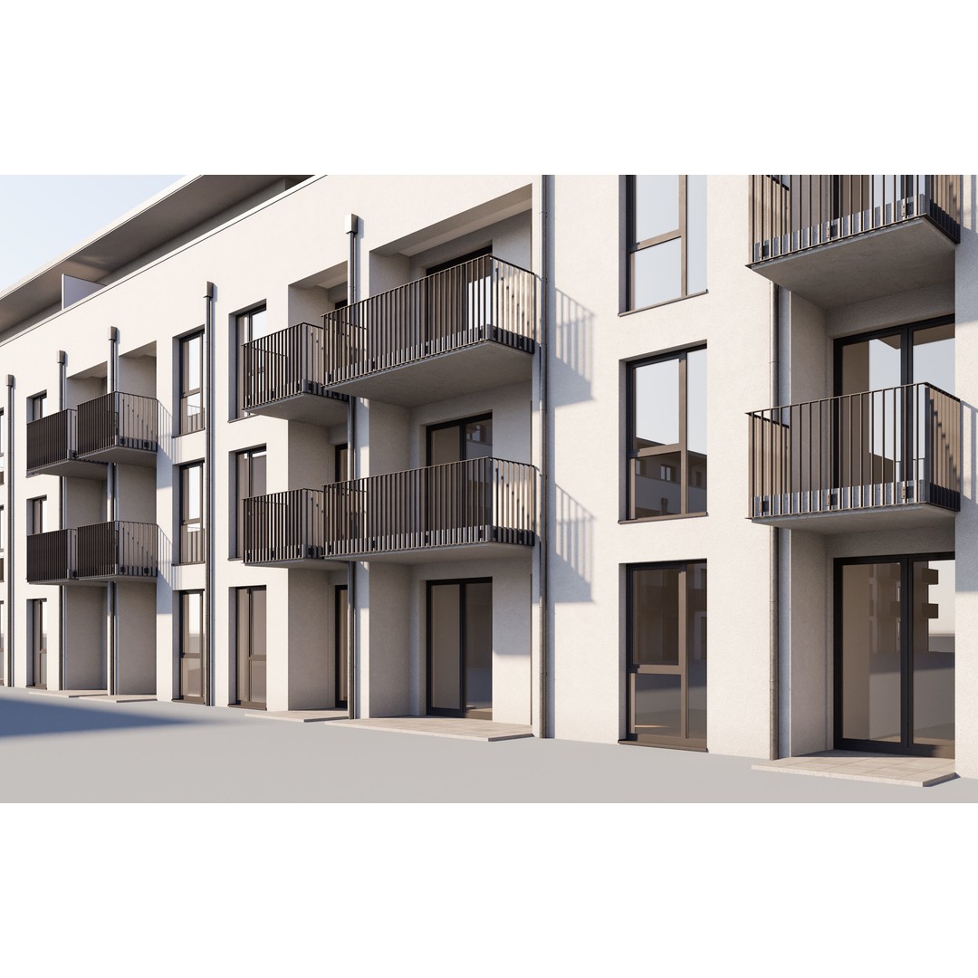 German Housing Complex 3D Model – Modern Minimalist Design, PBR Textures - View 14