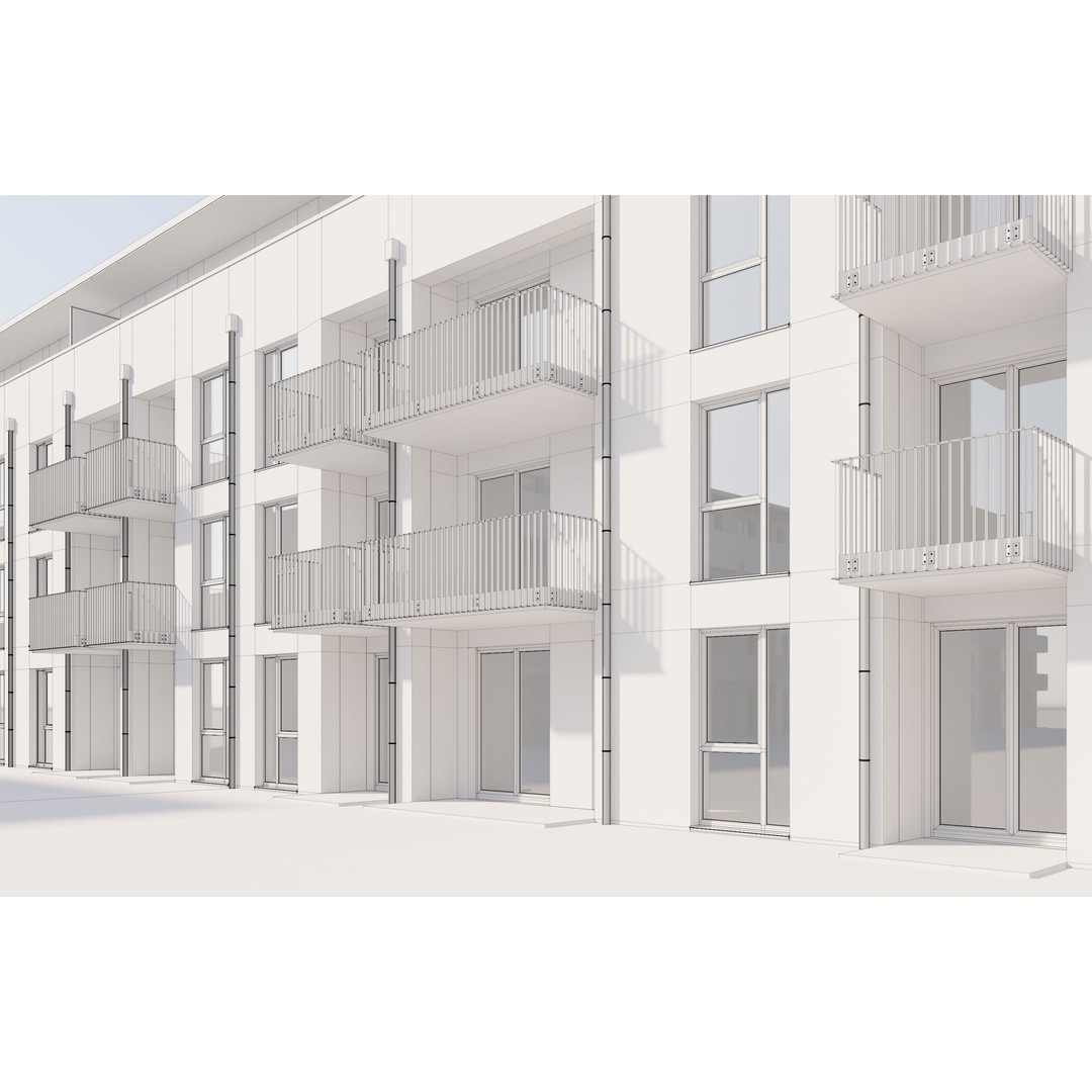 German Housing Complex 3D Model – Modern Minimalist Design, PBR Textures - View 15
