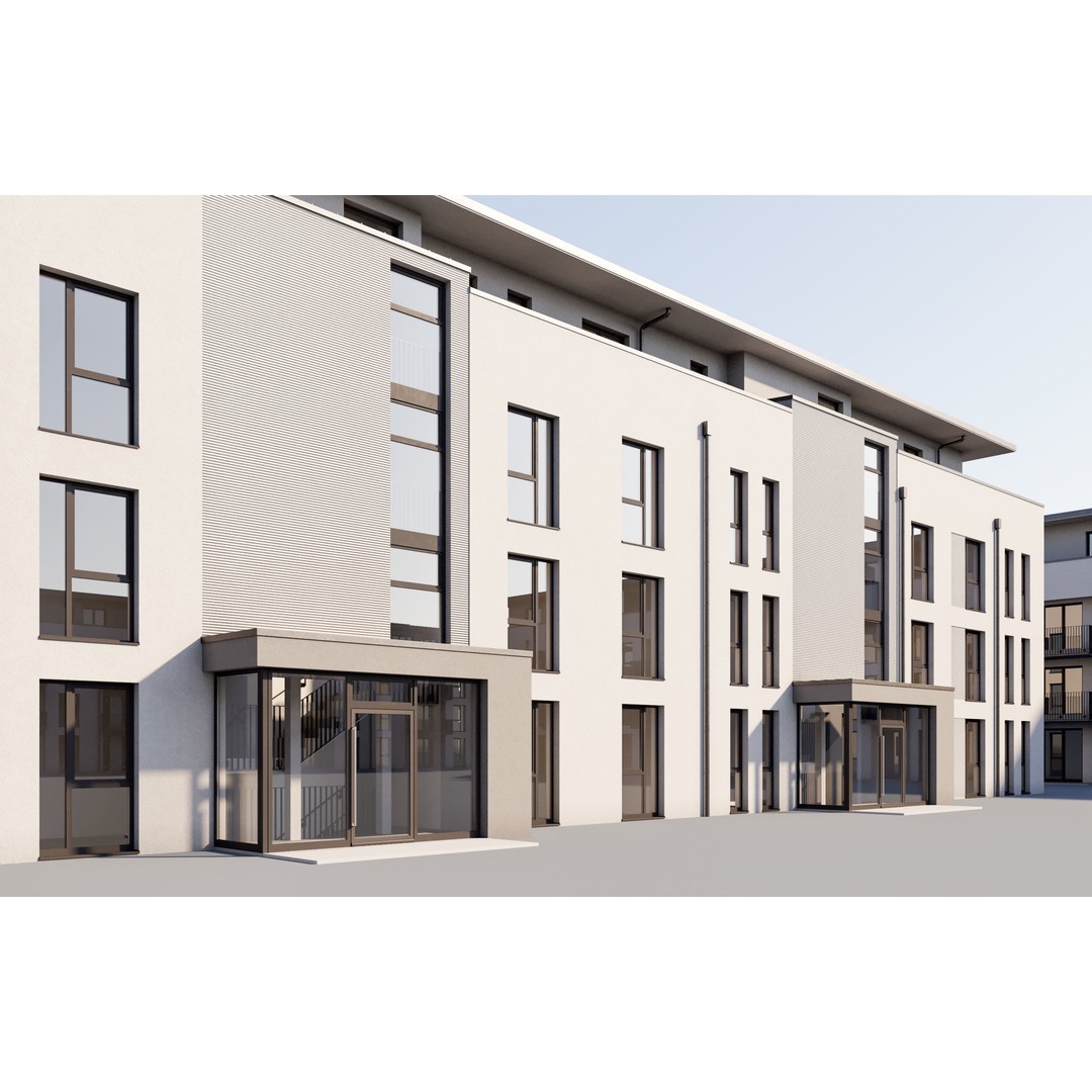 German Housing Complex 3D Model – Modern Minimalist Design, PBR Textures - View 16