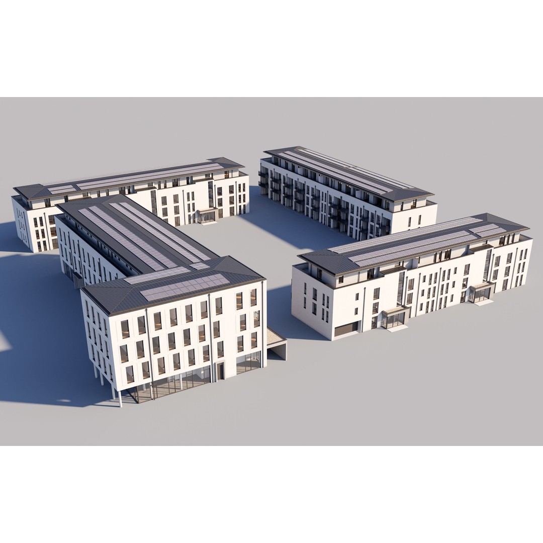 German Housing Complex 3D Model – Modern Minimalist Design, PBR Textures - View 18