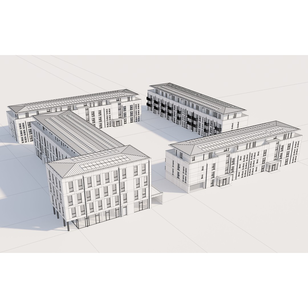 German Housing Complex 3D Model – Modern Minimalist Design, PBR Textures - View 19