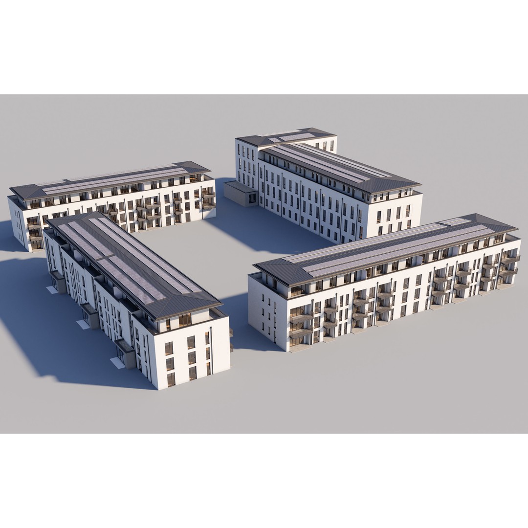 German Housing Complex 3D Model – Modern Minimalist Design, PBR Textures - View 20