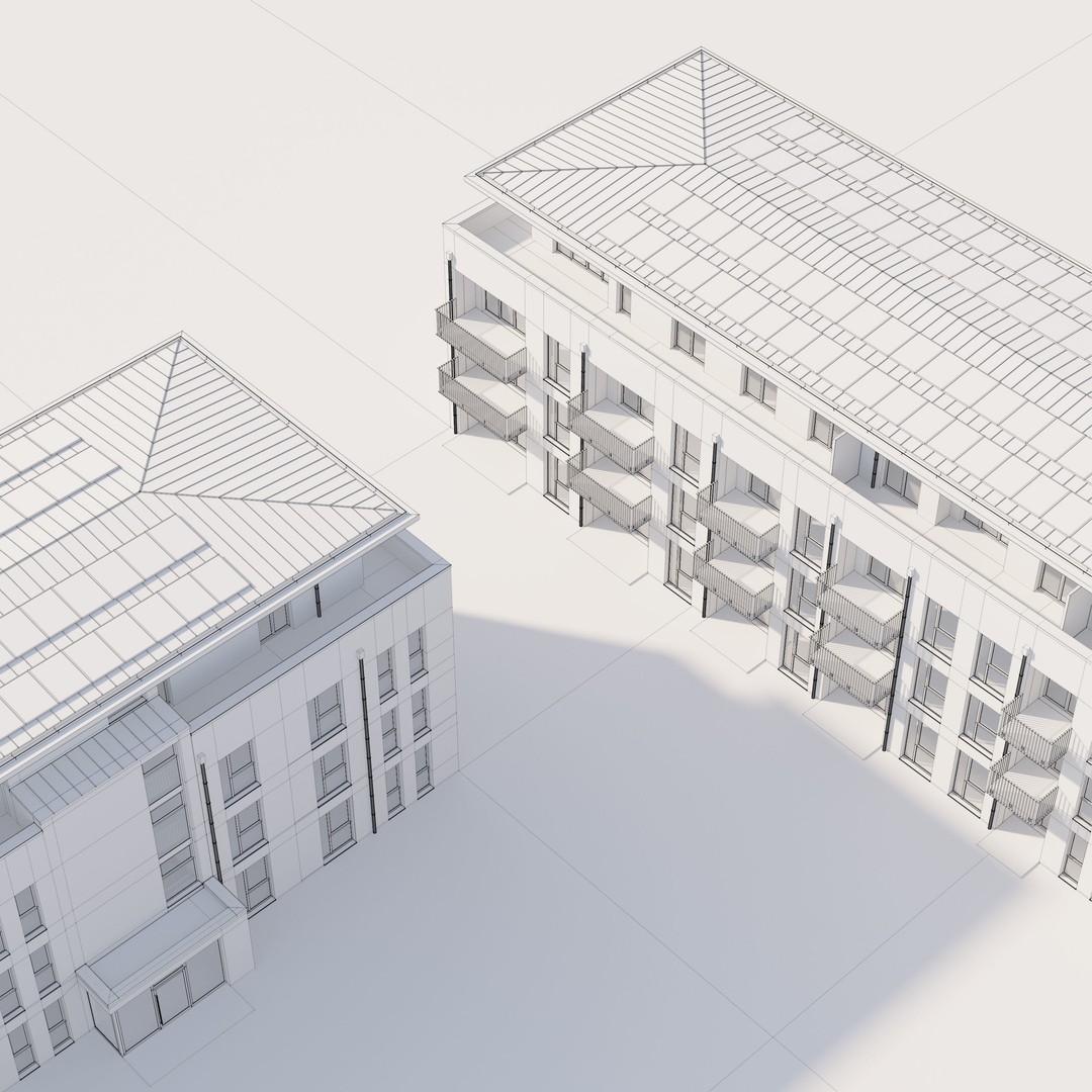 German Housing Complex 3D Model – Modern Minimalist Design, PBR Textures - View 3