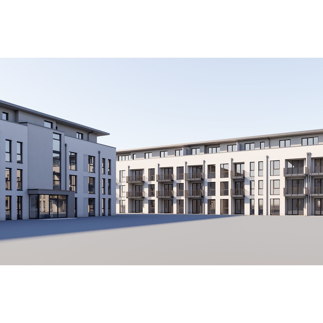 German Housing Complex 3D Model – Modern Minimalist Design, PBR Textures - View 4