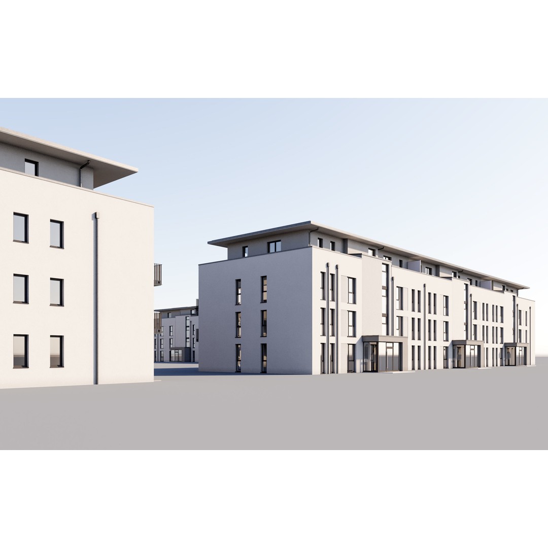 German Housing Complex 3D Model – Modern Minimalist Design, PBR Textures - View 6