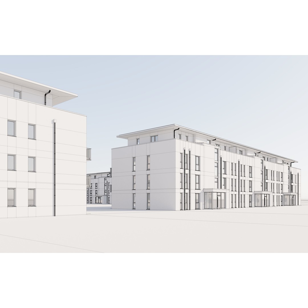 German Housing Complex 3D Model – Modern Minimalist Design, PBR Textures - View 7