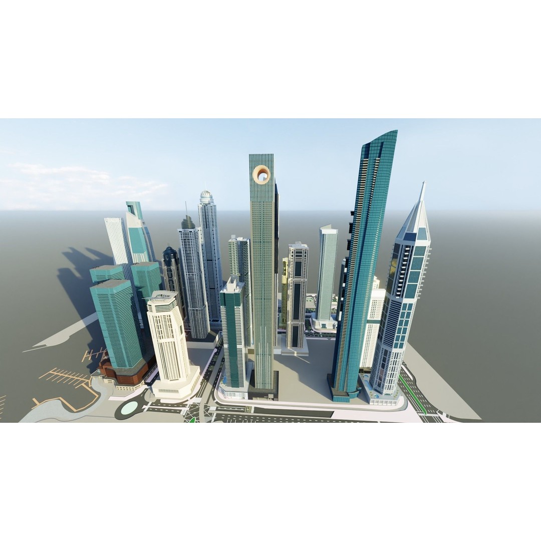 Dubai Marina 3D Model – Detailed Skyscrapers Collection, FBX & OBJ - View 10