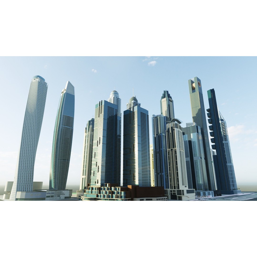 Dubai Marina 3D Model – Detailed Skyscrapers Collection, FBX & OBJ - View 12