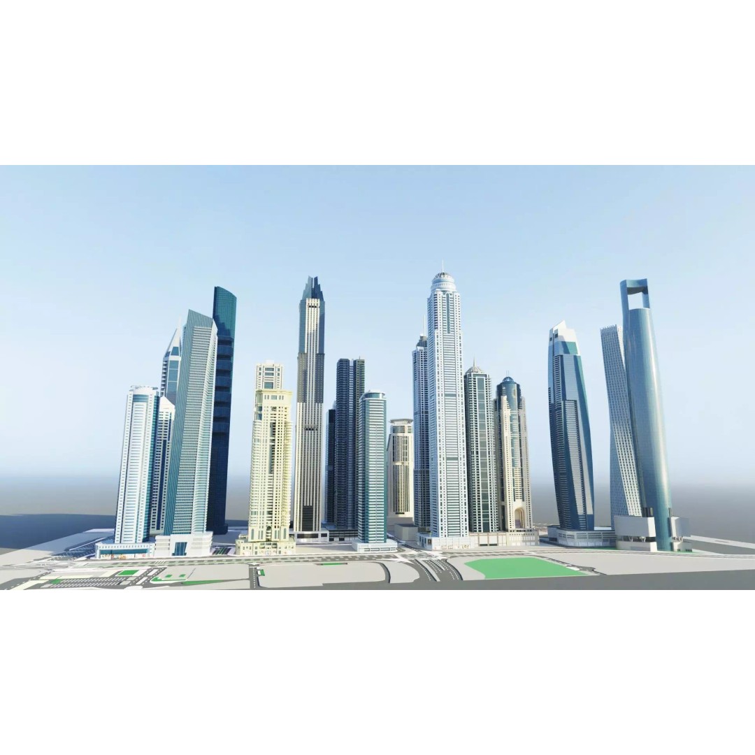 Dubai Marina 3D Model – Detailed Skyscrapers Collection, FBX & OBJ - View 2