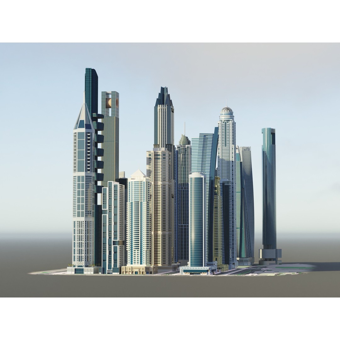 Dubai Marina 3D Model – Detailed Skyscrapers Collection, FBX & OBJ - View 3