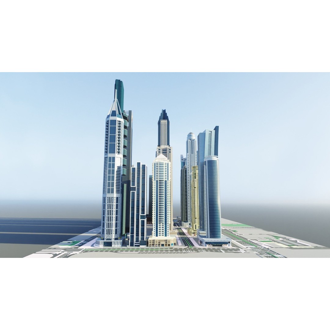 Dubai Marina 3D Model – Detailed Skyscrapers Collection, FBX & OBJ - View 4
