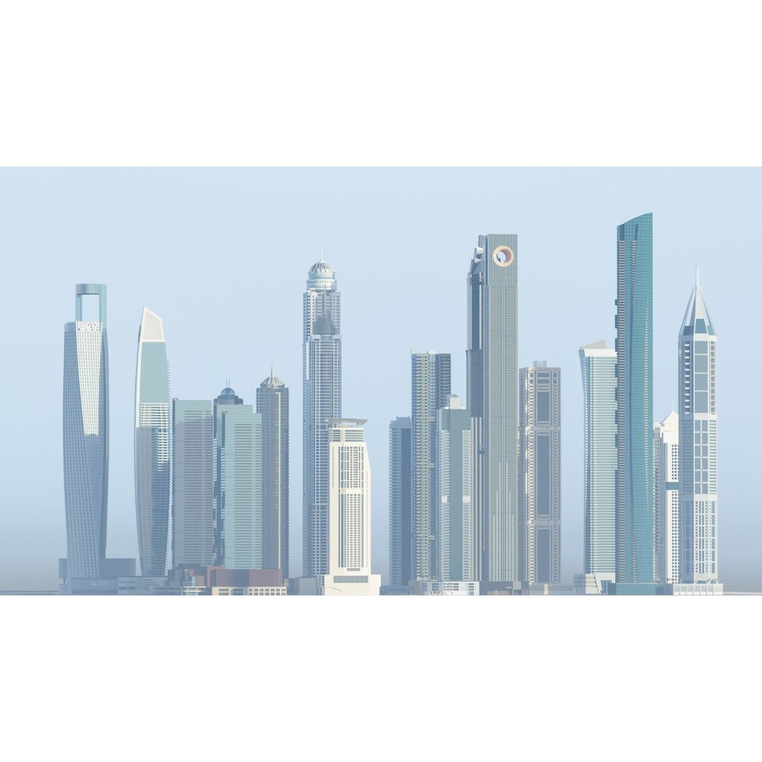Dubai Marina 3D Model – Detailed Skyscrapers Collection, FBX & OBJ - View 6
