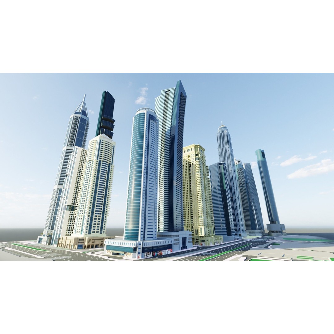 Dubai Marina 3D Model – Detailed Skyscrapers Collection, FBX & OBJ - View 7