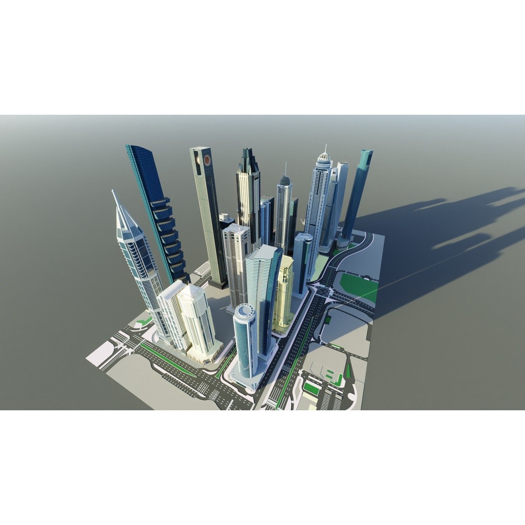 Dubai Marina 3D Model – Detailed Skyscrapers Collection, FBX & OBJ - View 9