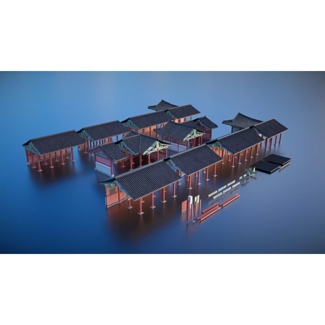 Gyeongbokgung Haenggak 3D Model – Historic Korean Palace Corridor, PBR - View 2