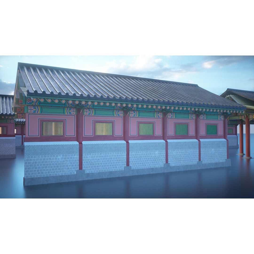 Gyeongbokgung Haenggak 3D Model – Historic Korean Palace Corridor, PBR - View 5