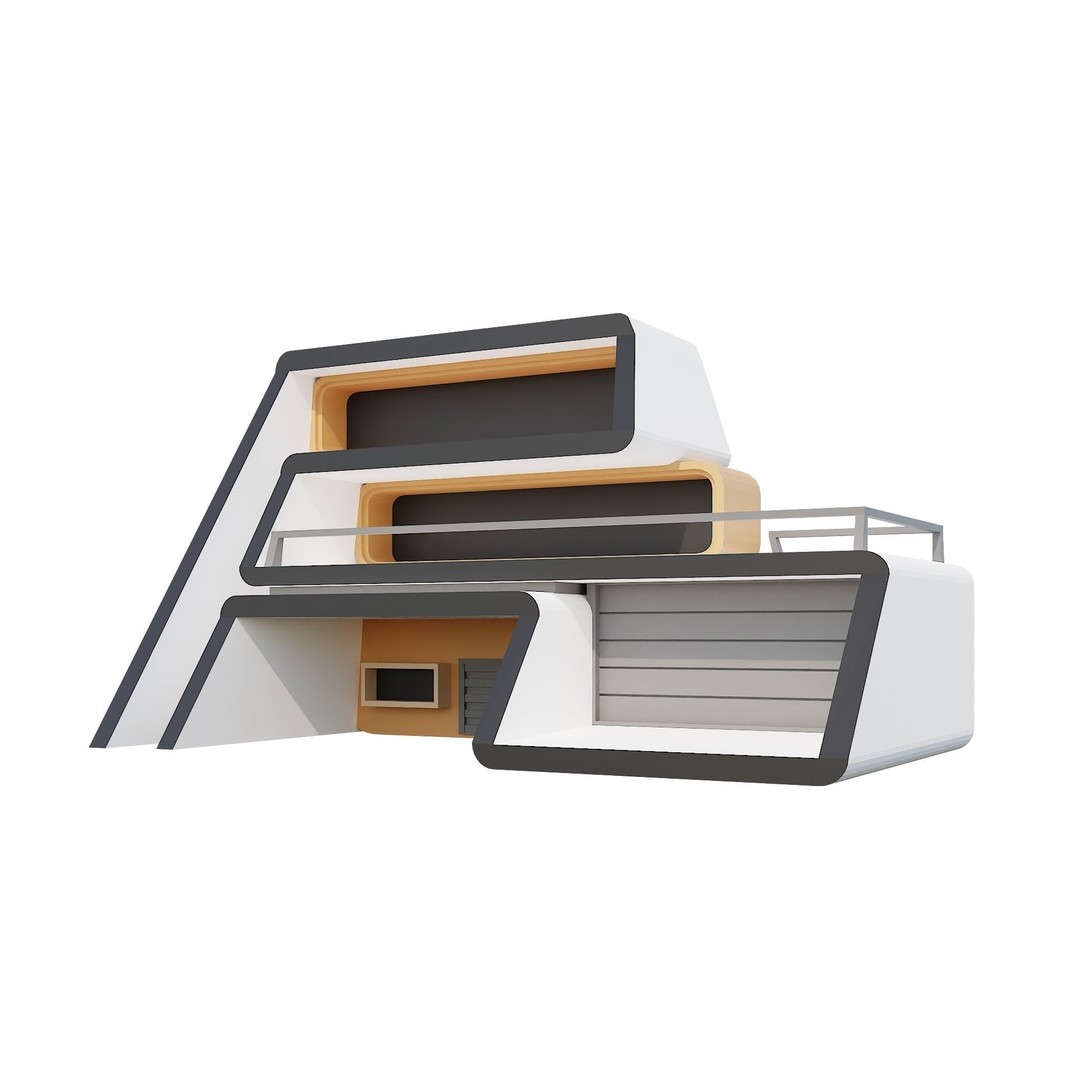 Modern House 3D Model – Low Poly Building Pack, Game Ready FBX - View 10