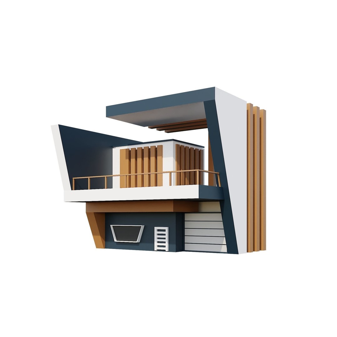 Modern House 3D Model – Low Poly Building Pack, Game Ready FBX - View 101