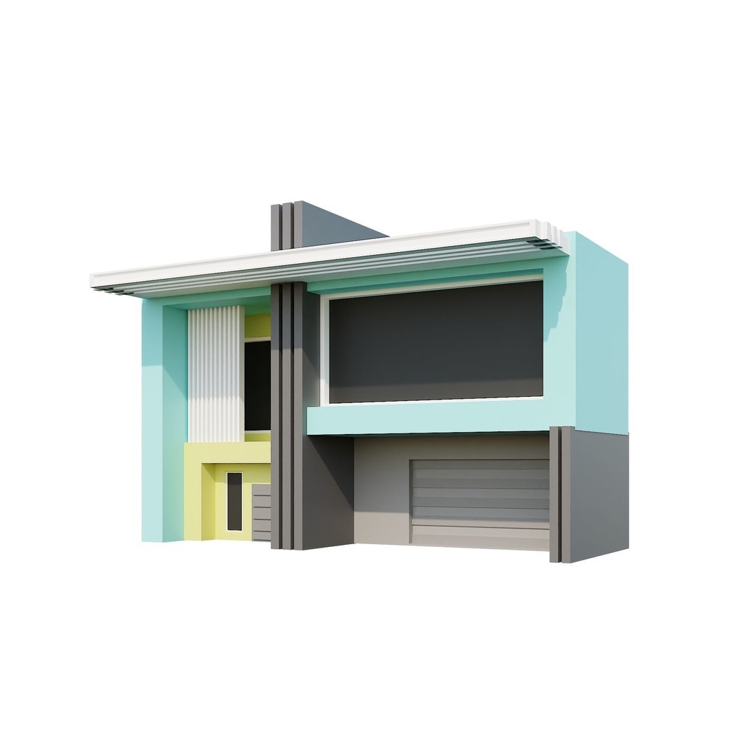 Modern House 3D Model – Low Poly Building Pack, Game Ready FBX - View 11
