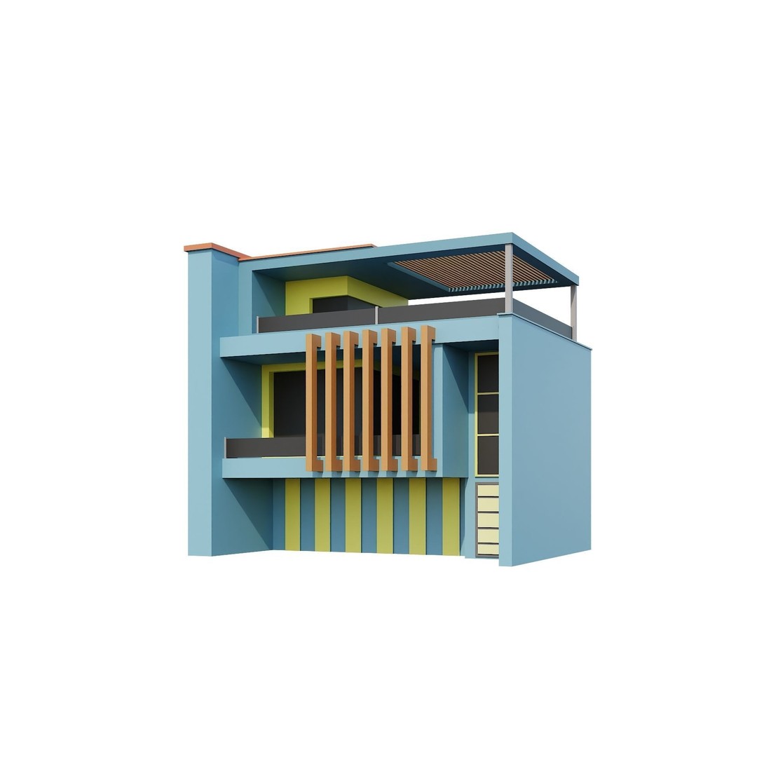 Modern House 3D Model – Low Poly Building Pack, Game Ready FBX - View 12