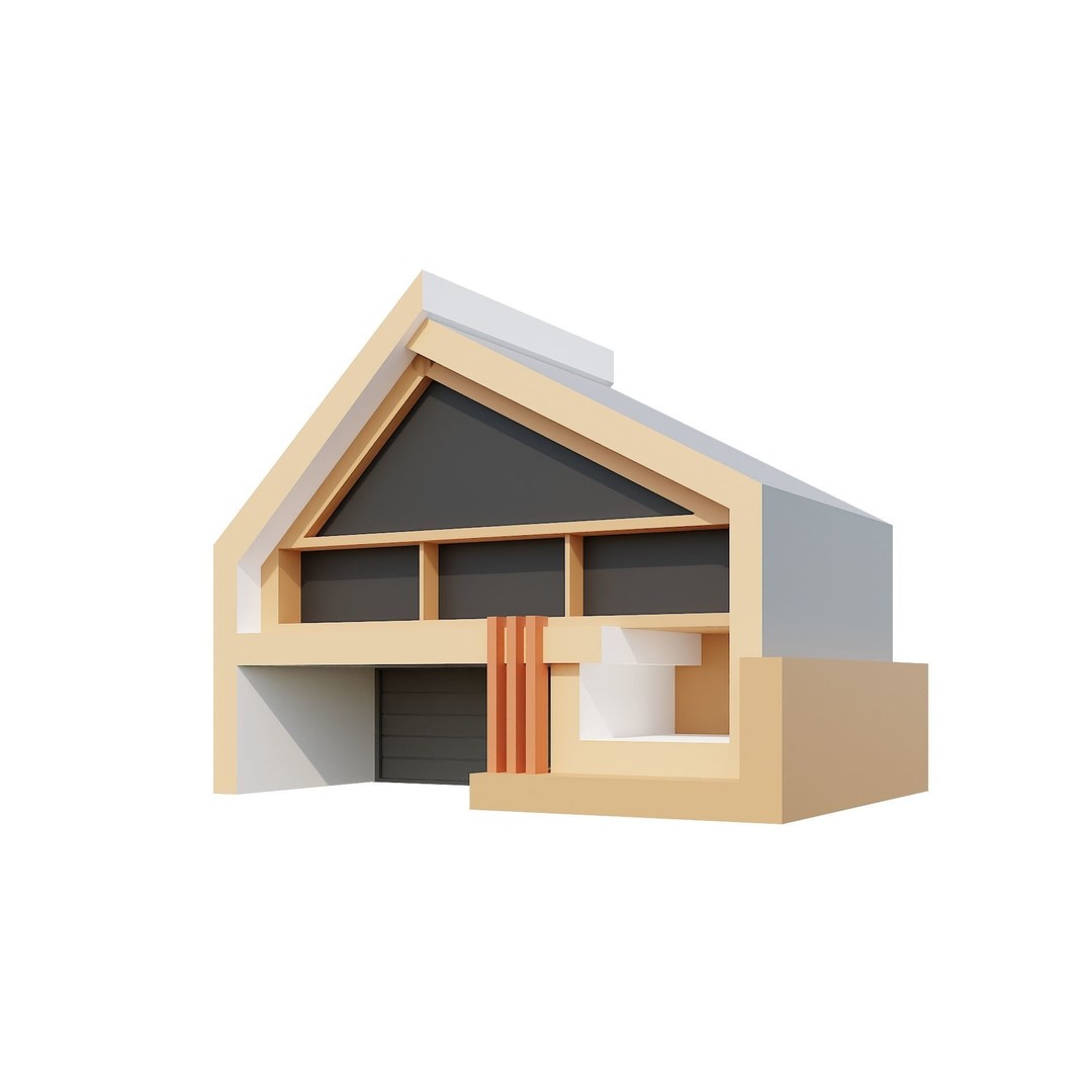 Modern House 3D Model – Low Poly Building Pack, Game Ready FBX - View 14