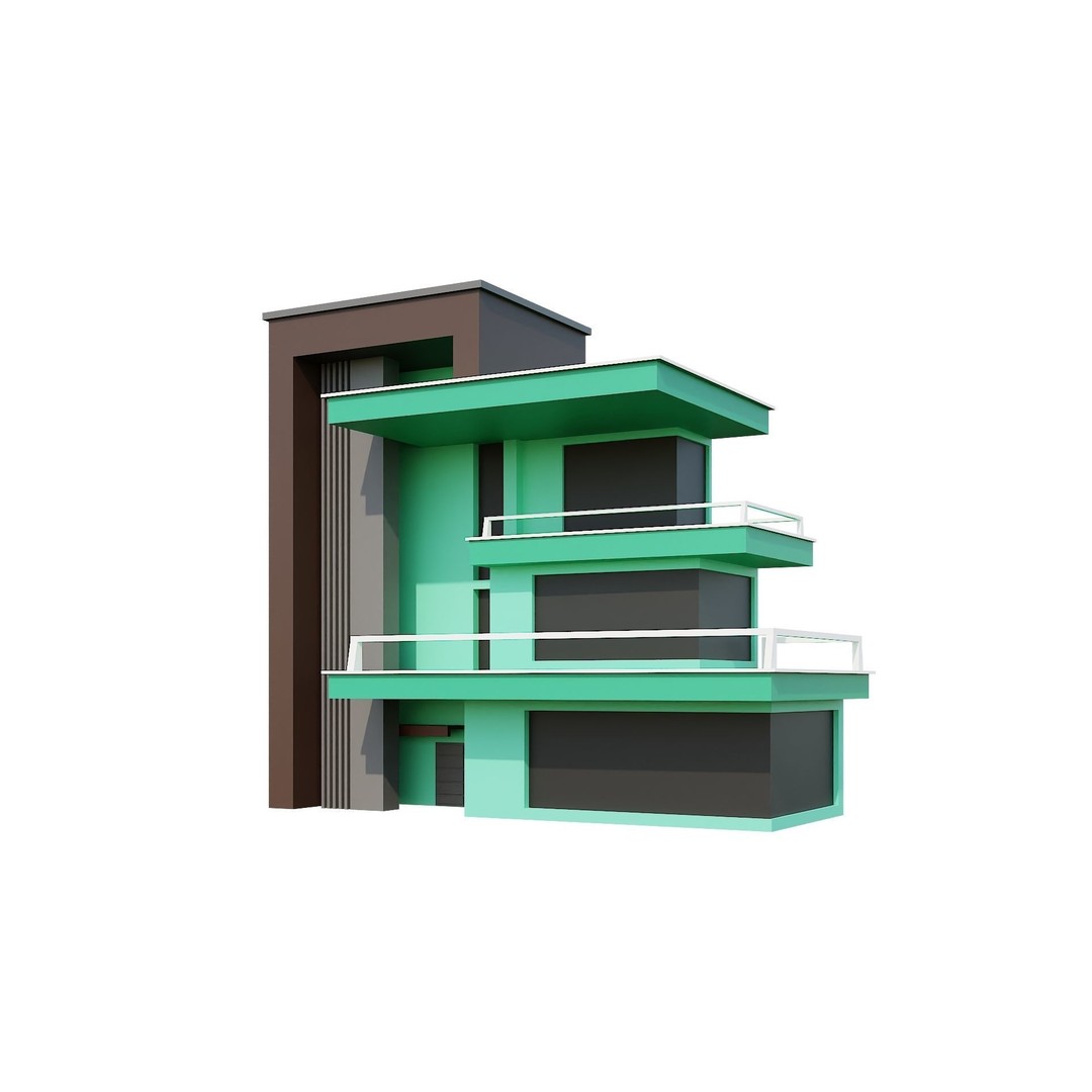 Modern House 3D Model – Low Poly Building Pack, Game Ready FBX - View 15