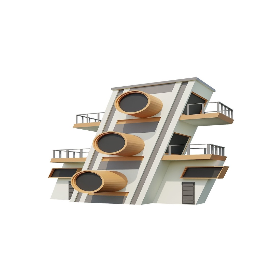 Modern House 3D Model – Low Poly Building Pack, Game Ready FBX - View 17