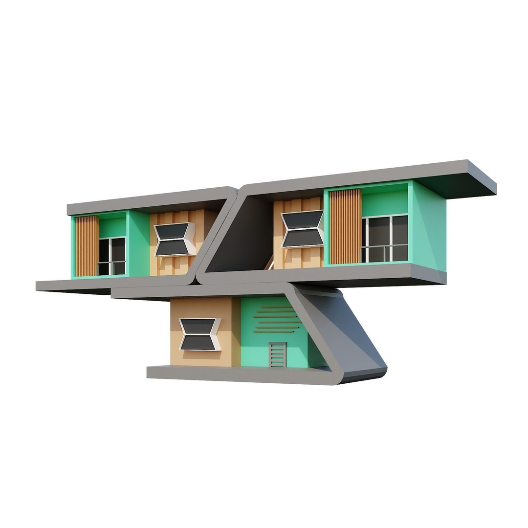 Modern House 3D Model – Low Poly Building Pack, Game Ready FBX - View 19