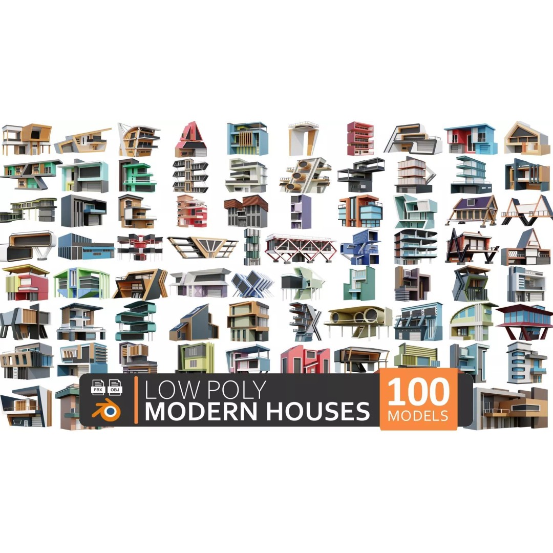 Modern House 3D Model – Low Poly Building Pack, Game Ready FBX - View 2