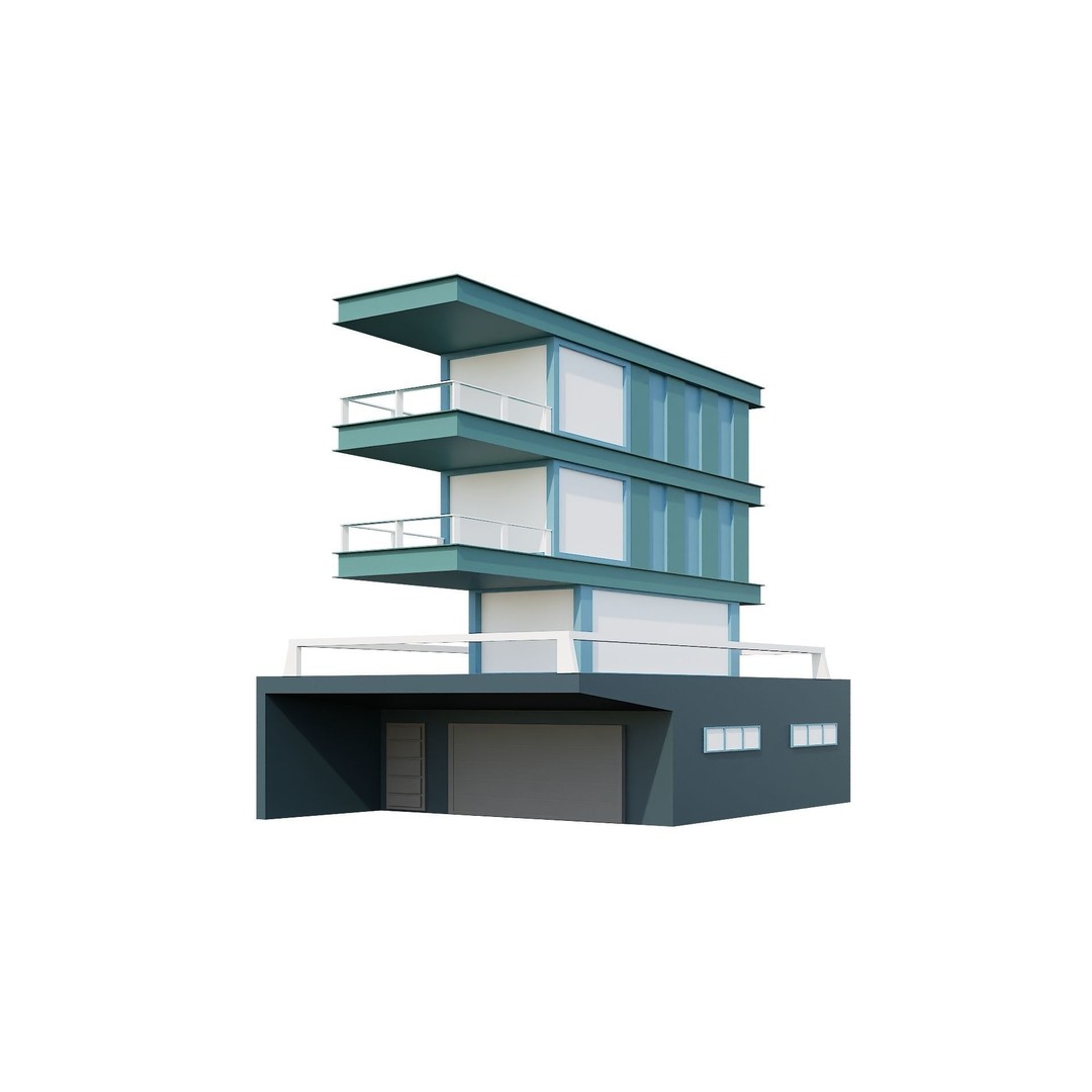 Modern House 3D Model – Low Poly Building Pack, Game Ready FBX - View 21
