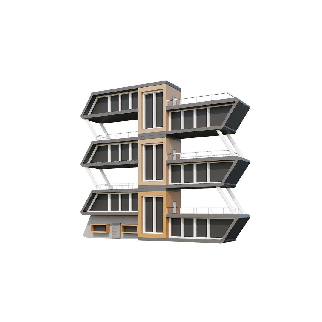 Modern House 3D Model – Low Poly Building Pack, Game Ready FBX - View 23