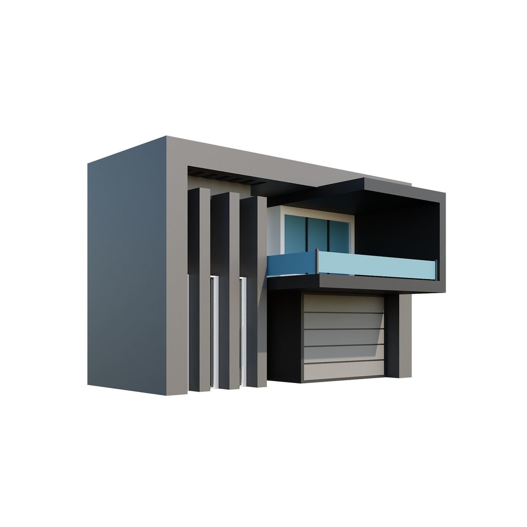 Modern House 3D Model – Low Poly Building Pack, Game Ready FBX - View 24
