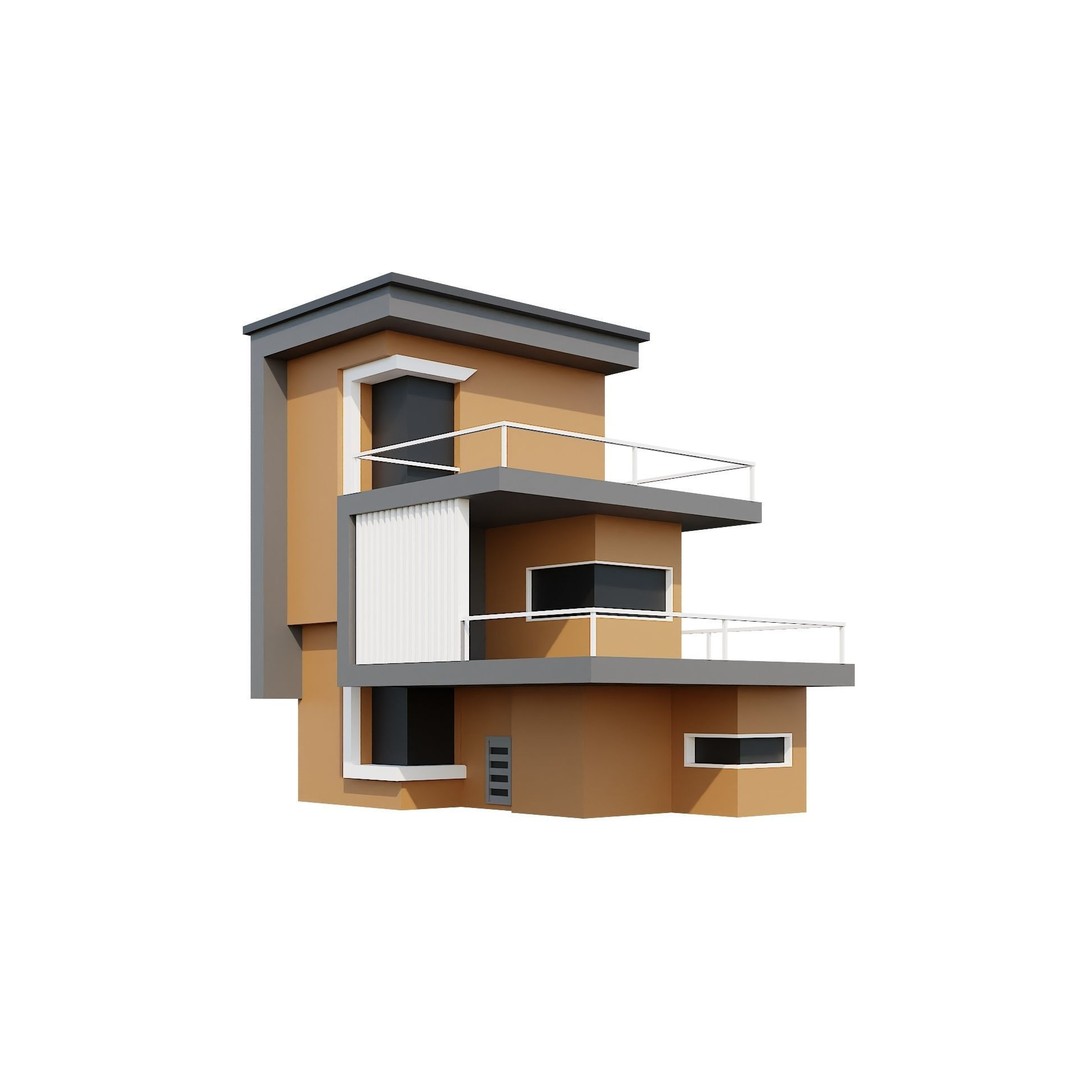 Modern House 3D Model – Low Poly Building Pack, Game Ready FBX - View 25