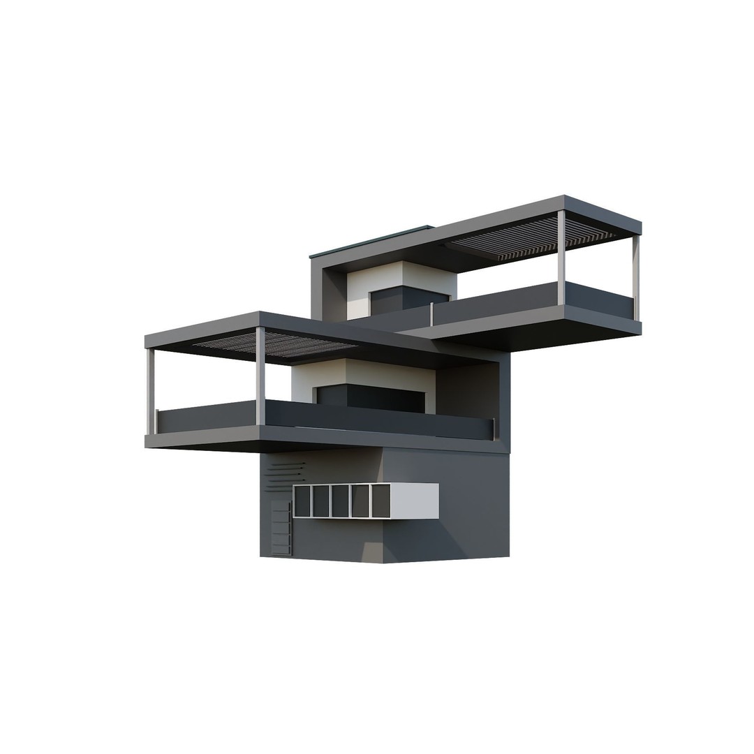 Modern House 3D Model – Low Poly Building Pack, Game Ready FBX - View 27