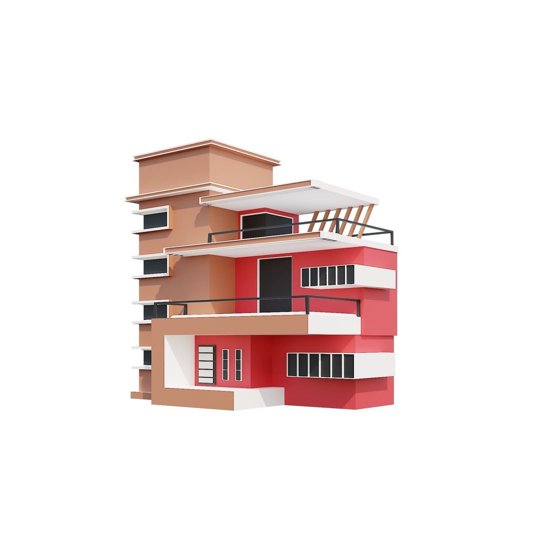 Modern House 3D Model – Low Poly Building Pack, Game Ready FBX - View 28