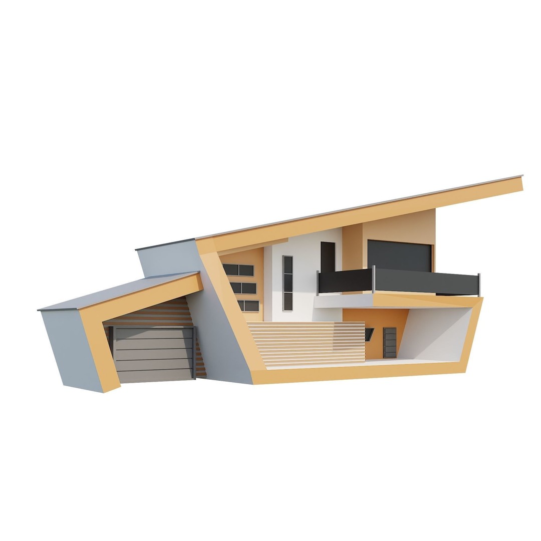 Modern House 3D Model – Low Poly Building Pack, Game Ready FBX - View 3