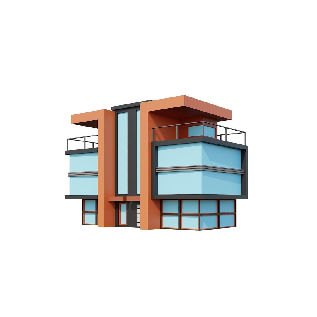 Modern House 3D Model – Low Poly Building Pack, Game Ready FBX - View 30