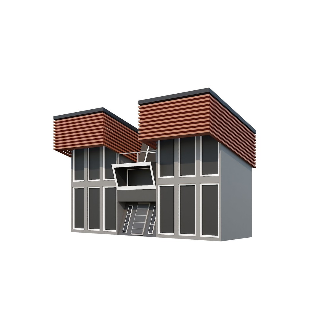 Modern House 3D Model – Low Poly Building Pack, Game Ready FBX - View 35