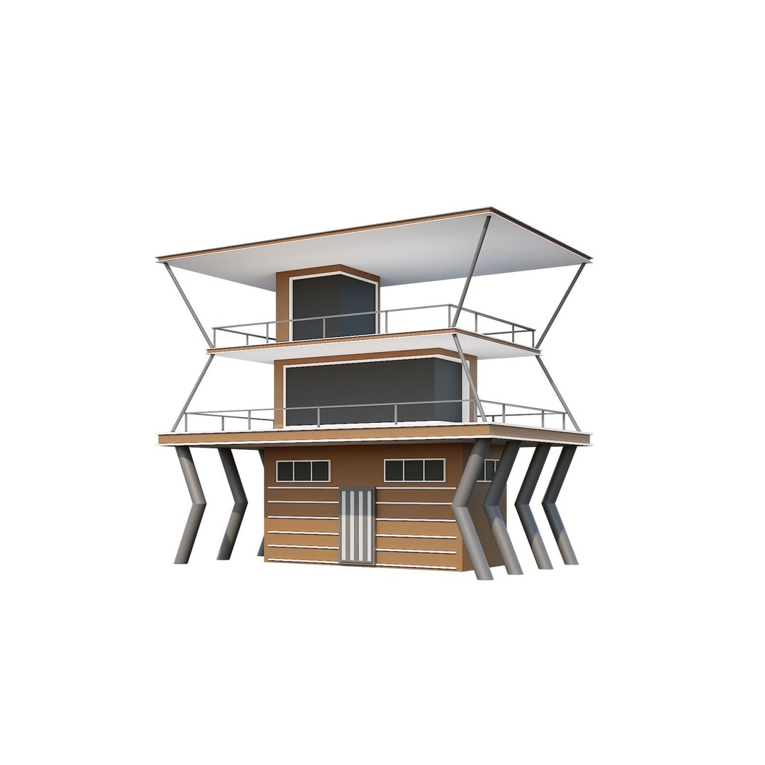 Modern House 3D Model – Low Poly Building Pack, Game Ready FBX - View 4