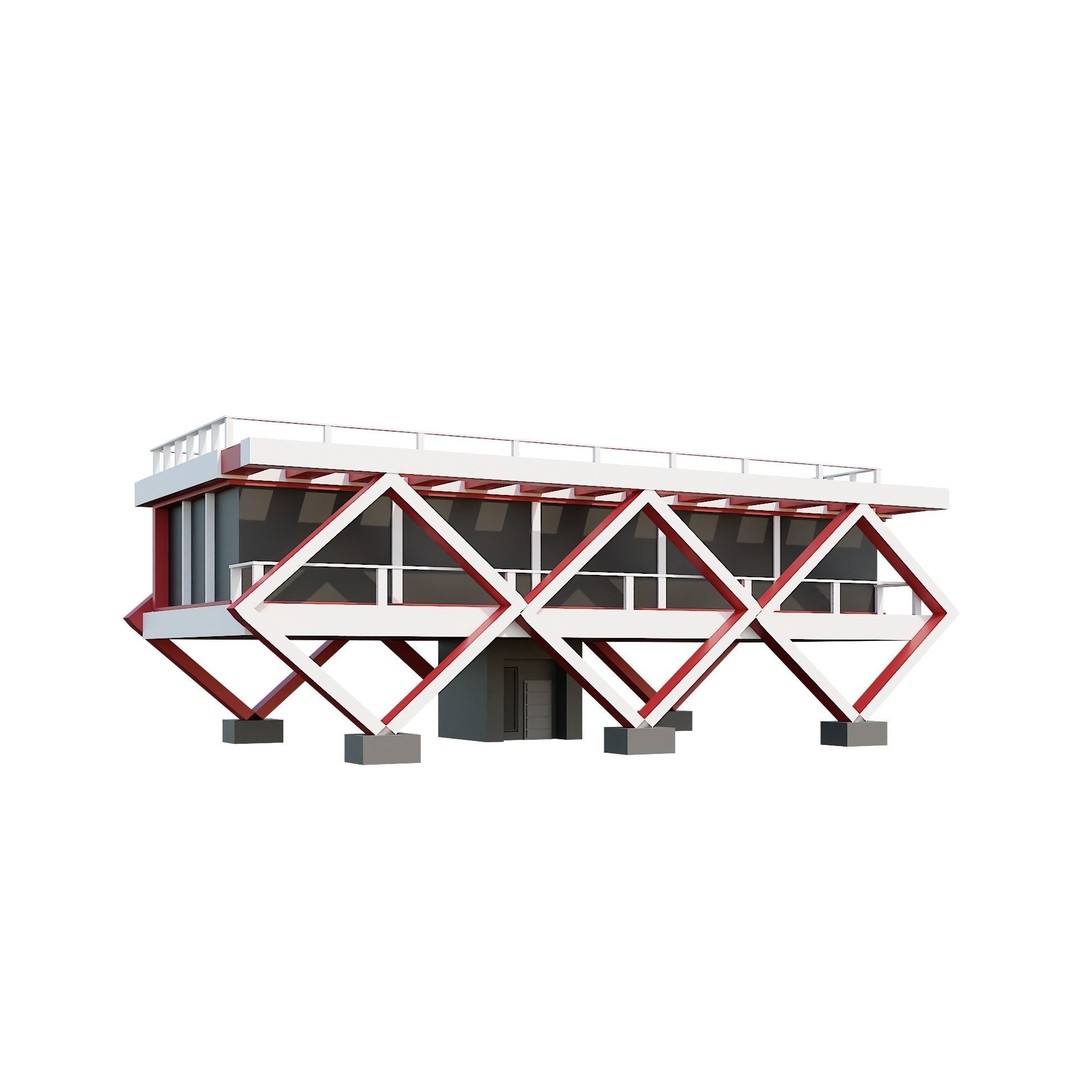 Modern House 3D Model – Low Poly Building Pack, Game Ready FBX - View 40