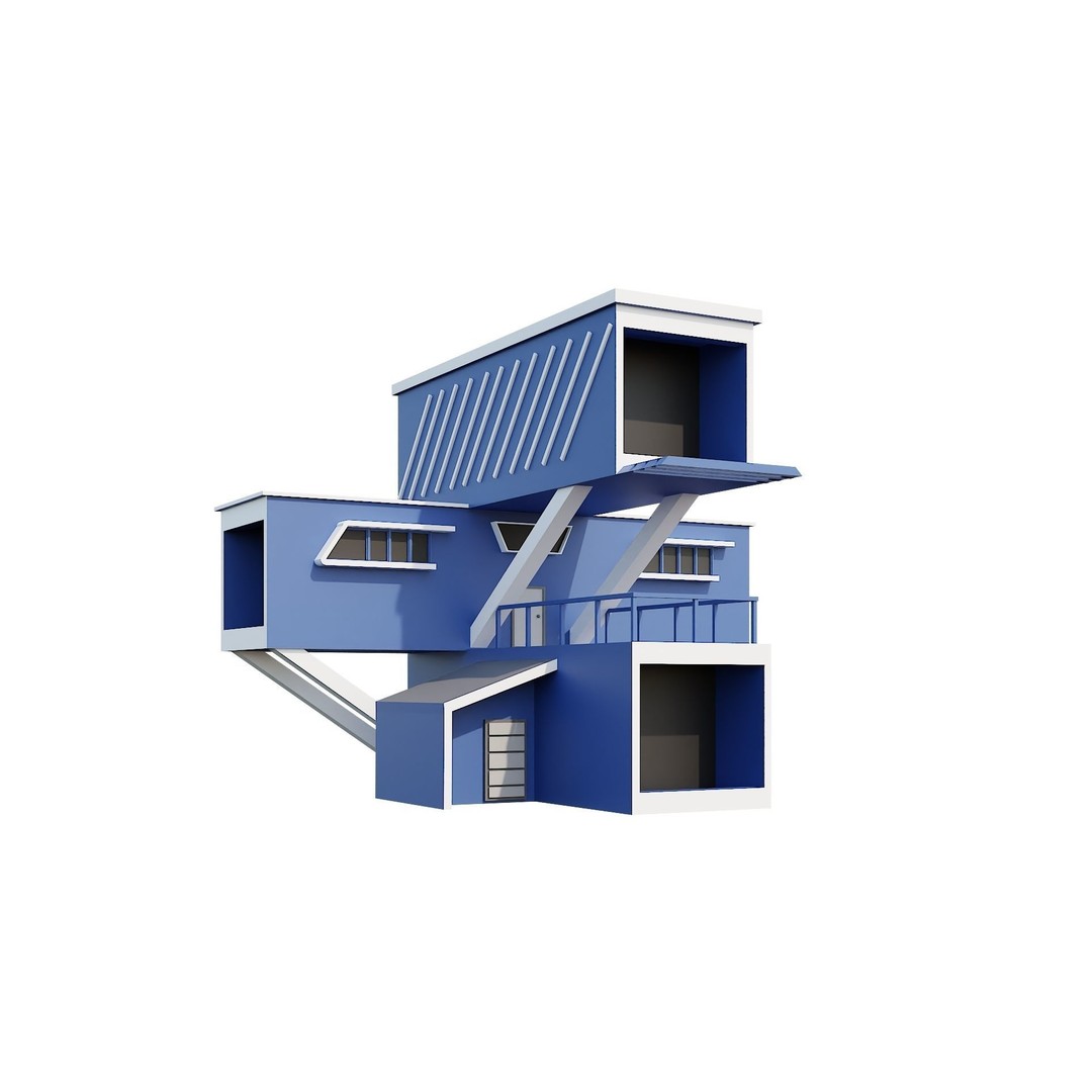 Modern House 3D Model – Low Poly Building Pack, Game Ready FBX - View 41