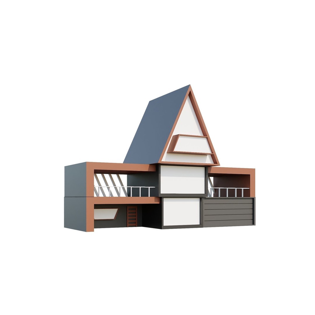 Modern House 3D Model – Low Poly Building Pack, Game Ready FBX - View 42