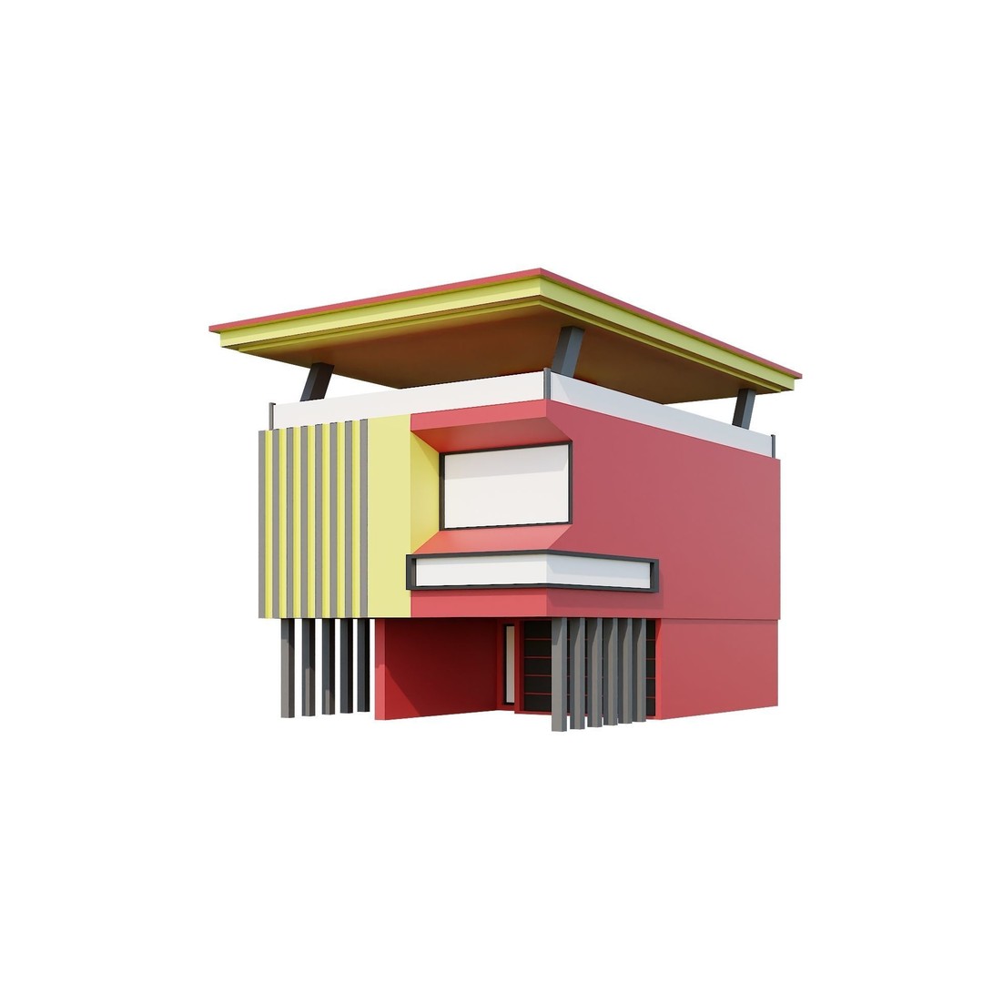 Modern House 3D Model – Low Poly Building Pack, Game Ready FBX - View 43