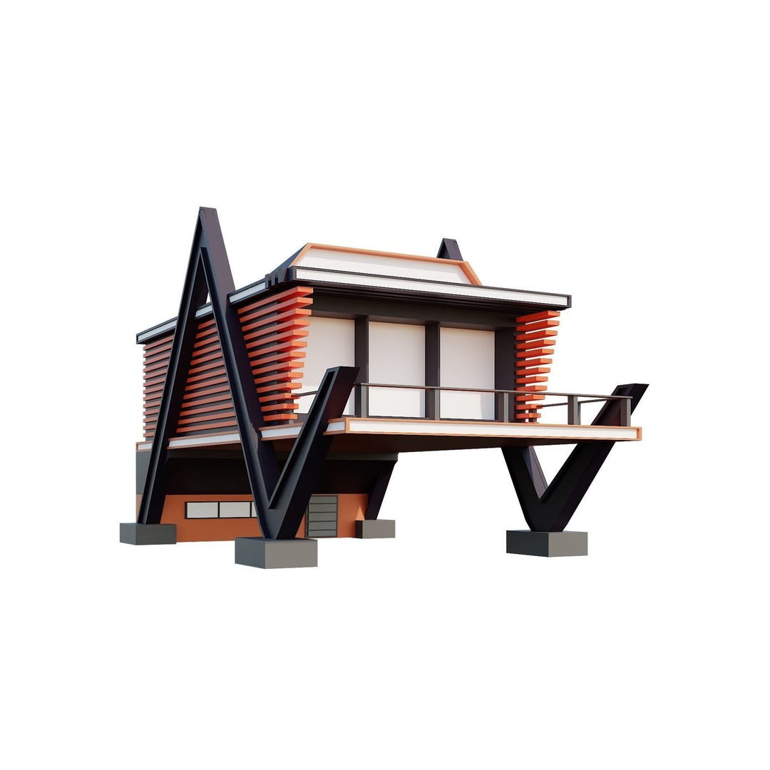 Modern House 3D Model – Low Poly Building Pack, Game Ready FBX - View 45