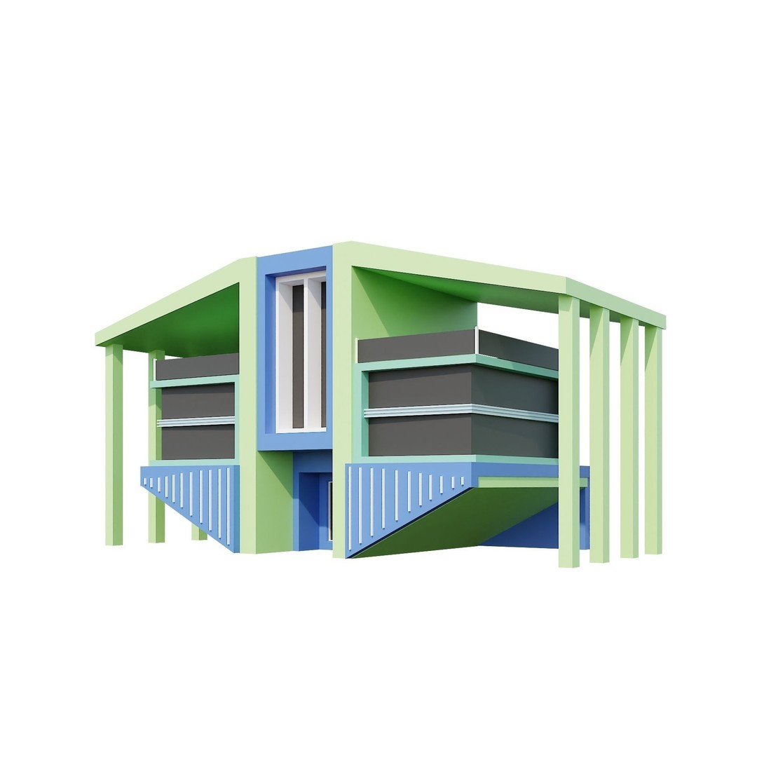 Modern House 3D Model – Low Poly Building Pack, Game Ready FBX - View 46
