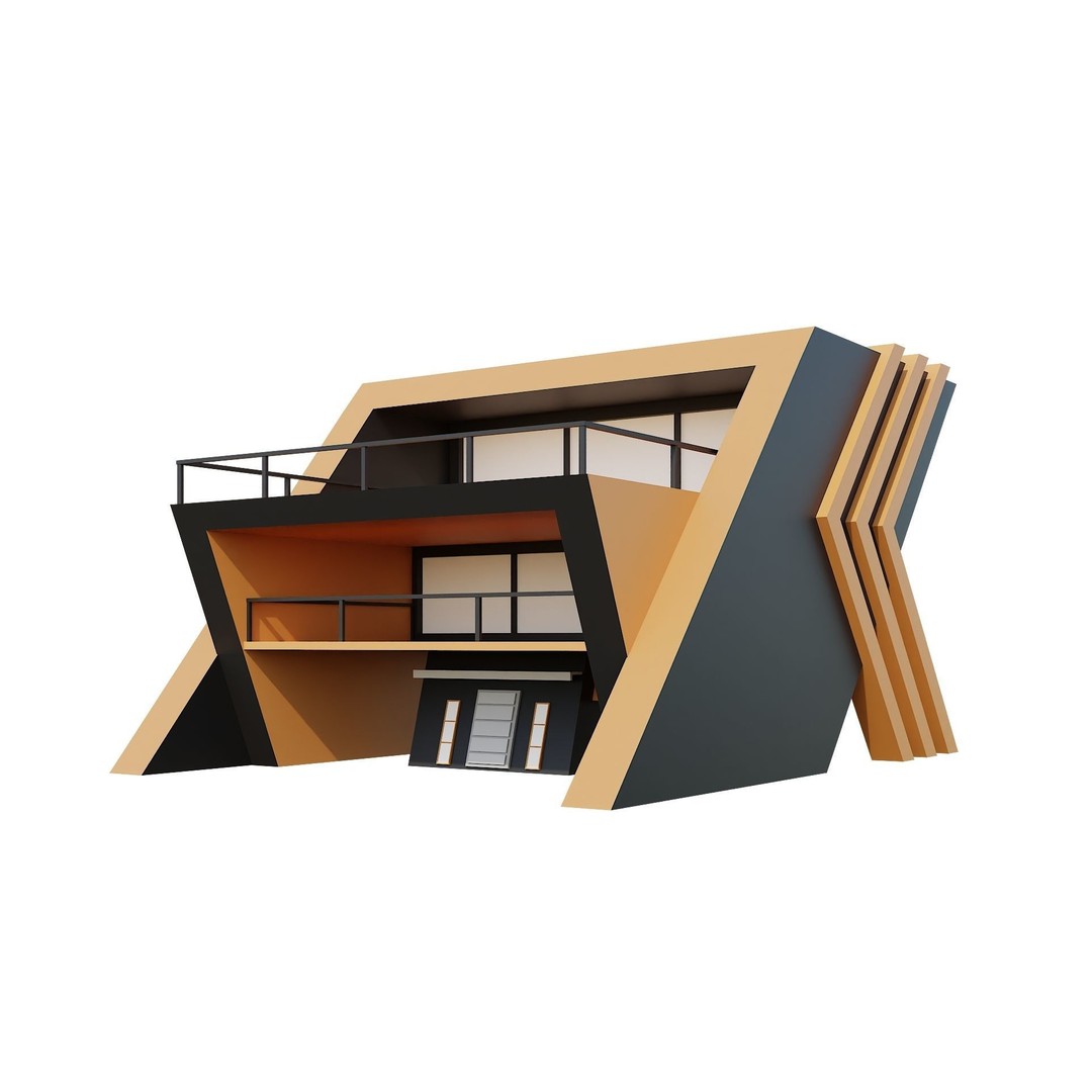 Modern House 3D Model – Low Poly Building Pack, Game Ready FBX - View 47