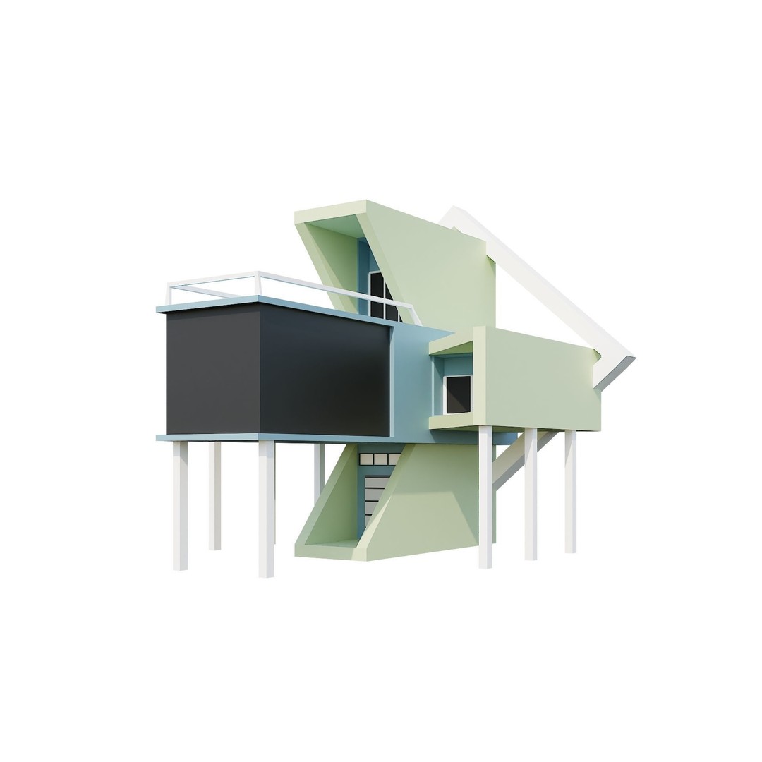 Modern House 3D Model – Low Poly Building Pack, Game Ready FBX - View 48