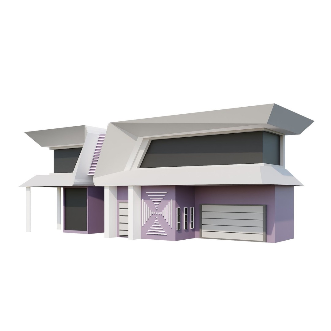 Modern House 3D Model – Low Poly Building Pack, Game Ready FBX - View 49