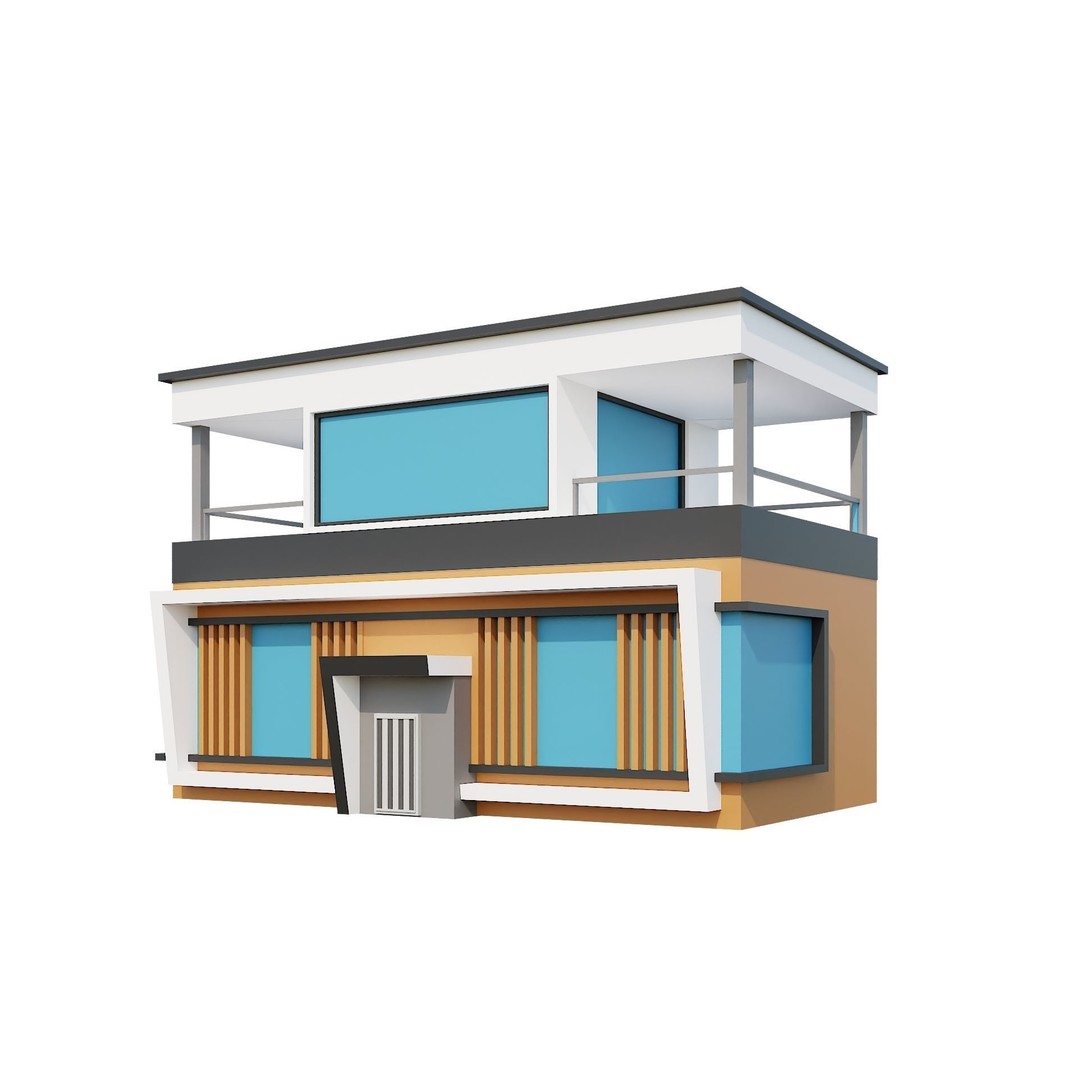 Modern House 3D Model – Low Poly Building Pack, Game Ready FBX - View 5
