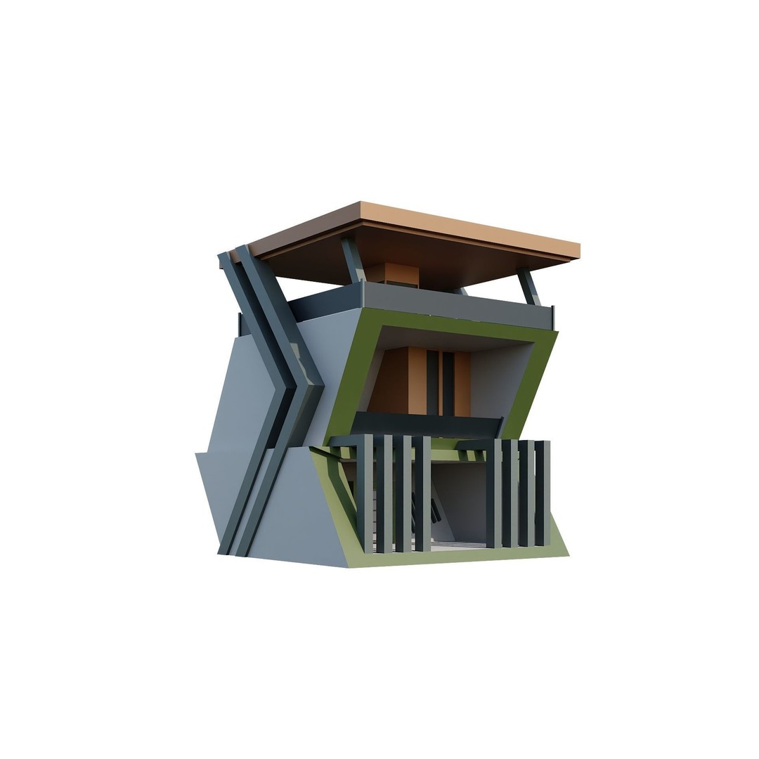 Modern House 3D Model – Low Poly Building Pack, Game Ready FBX - View 53